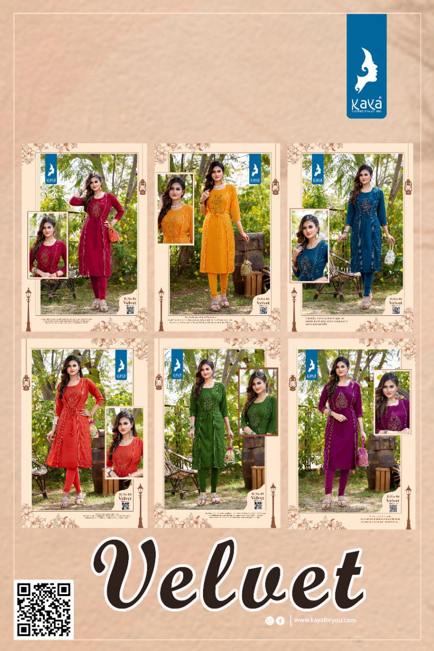 Kaya Velvet Fancy Wear Rayon Stylish Designer Kurti With Jacket Collection